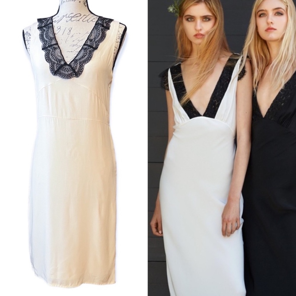 New With Tags Jenni Kayne Scallop Lace V Neck Black Dress Size Small